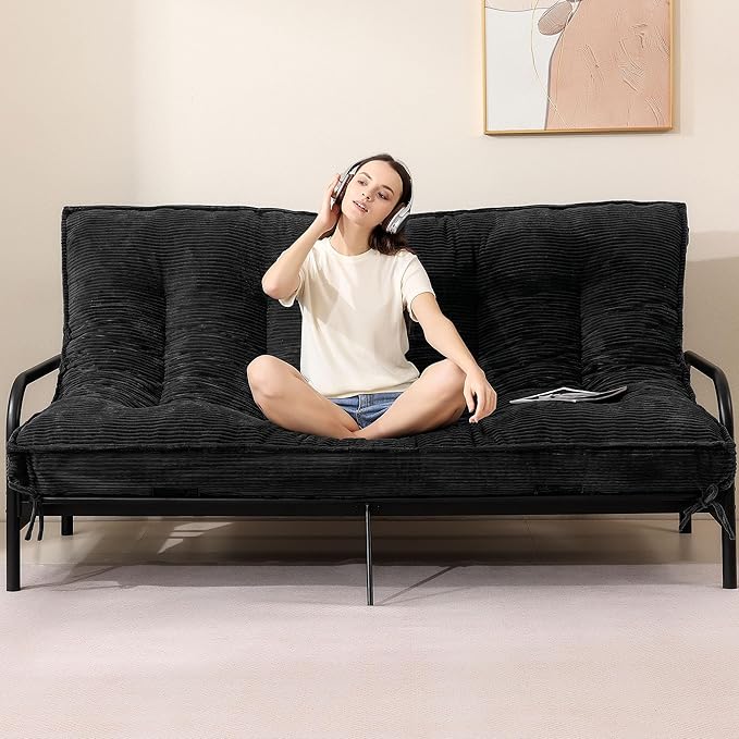 Black Futon Mattress Full Size, Extra Thick Sofa Bed Adults Foldable Mattress 8"