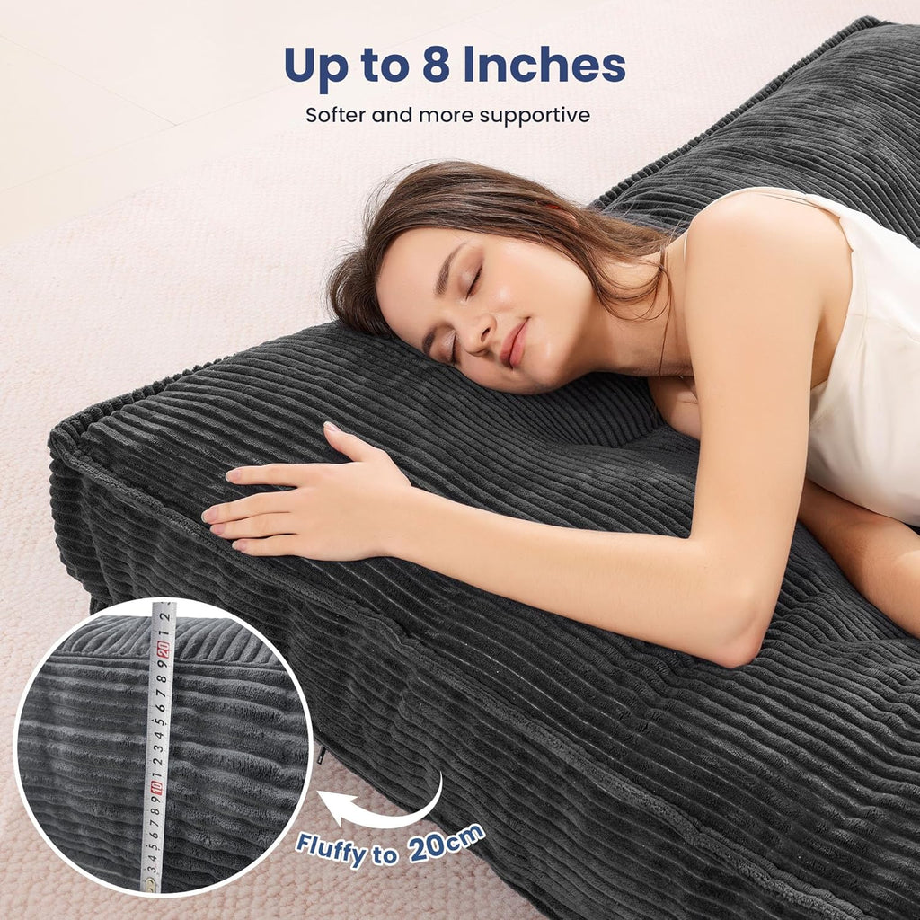 Grey Futon Mattress Full Size, Extra Thick Sofa Bed Adults Foldable Mattress 8"